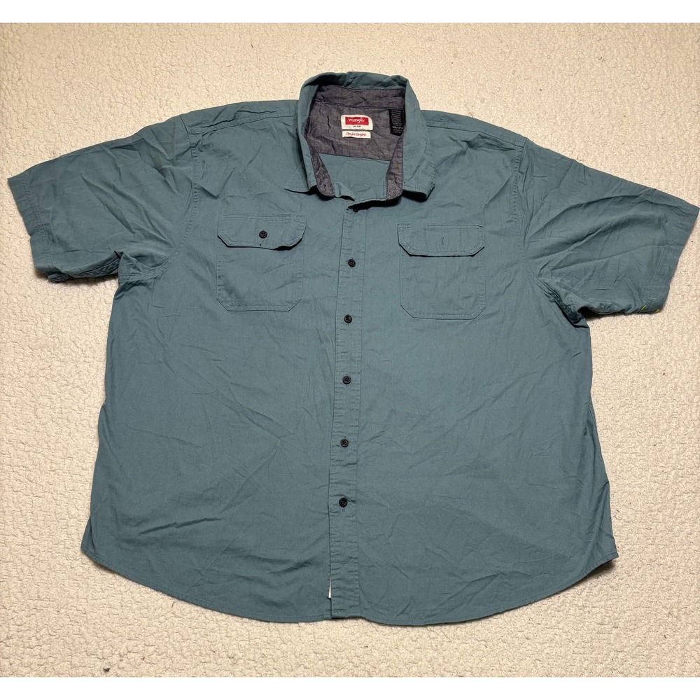 Wrangler Mens Blue Flex For Comfort Short Sleeve Button Up Shirt 3XL Solid